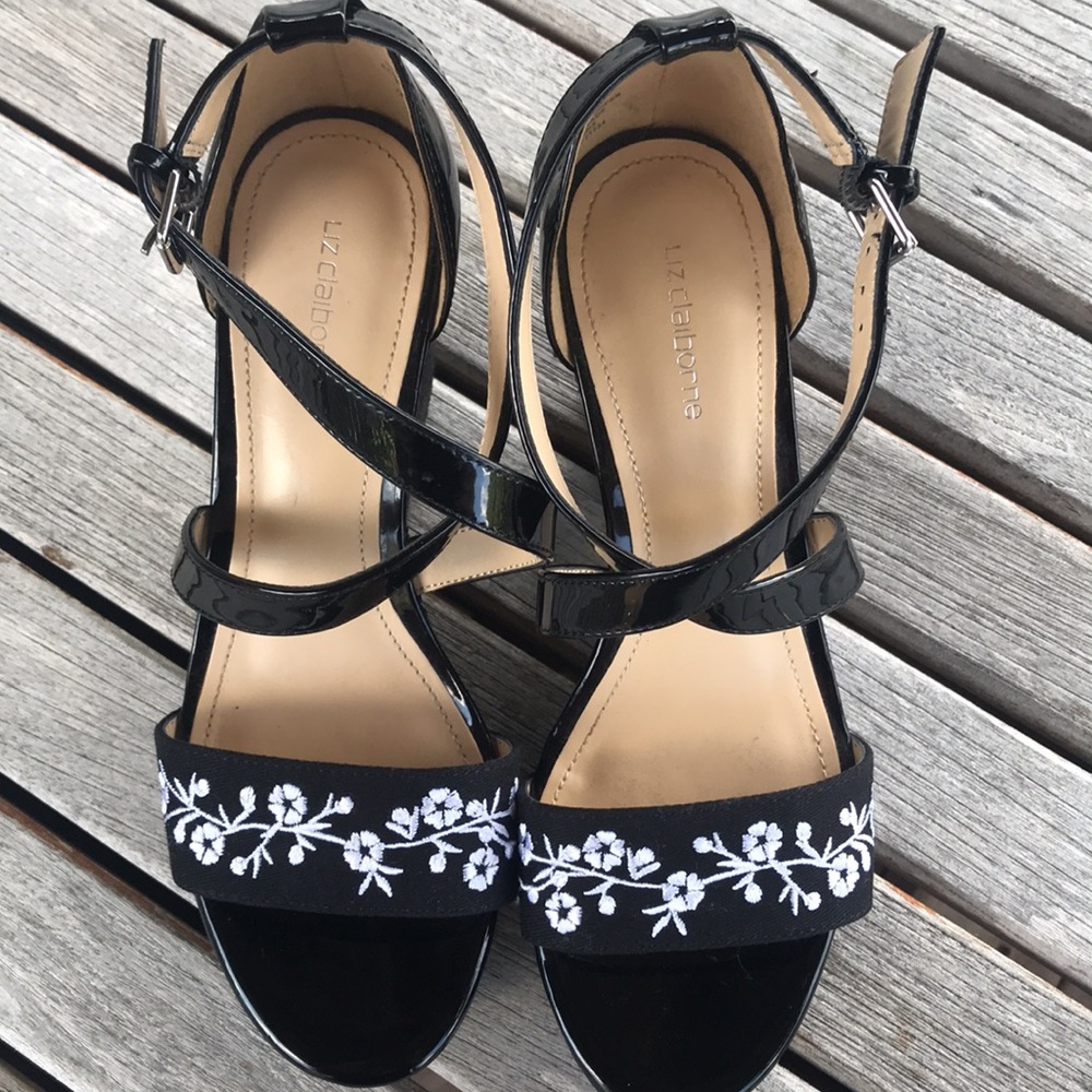 Liz Claiborne LC Cottom Floral Wedge Platform Sandals Size 6